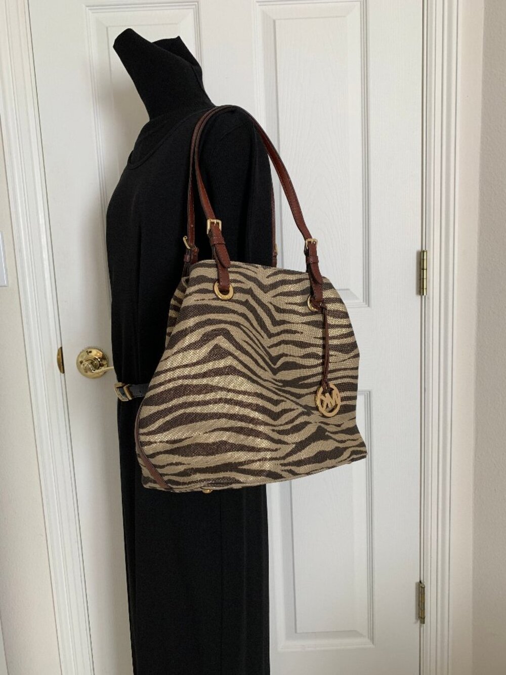 Michael Kors Zebra Print Canvas Tote Bag